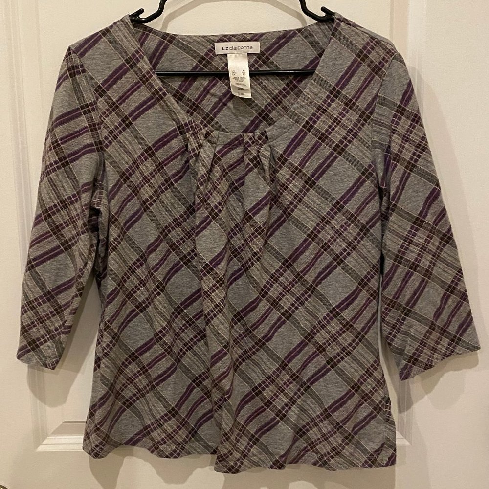Liz Claiborne Purple and Grey 3/4 Sleeve Top